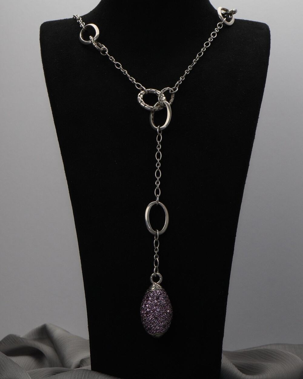 John Hardy Sterling Silver Pink Sapphire Lariat Necklace 51.6G / 36in